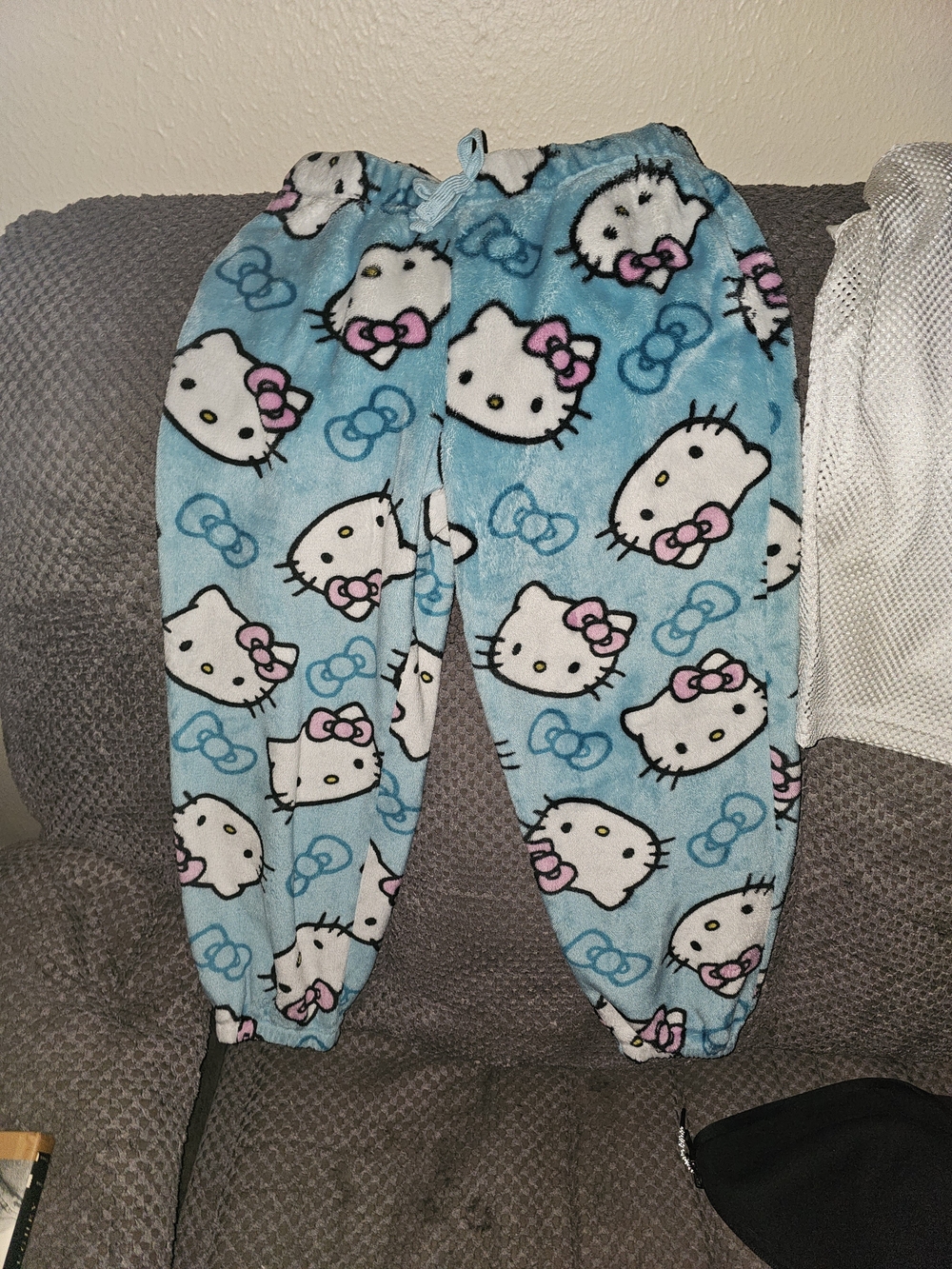 Hello Kitty Light Blue Fleece Pajama Pants with Pink Bows